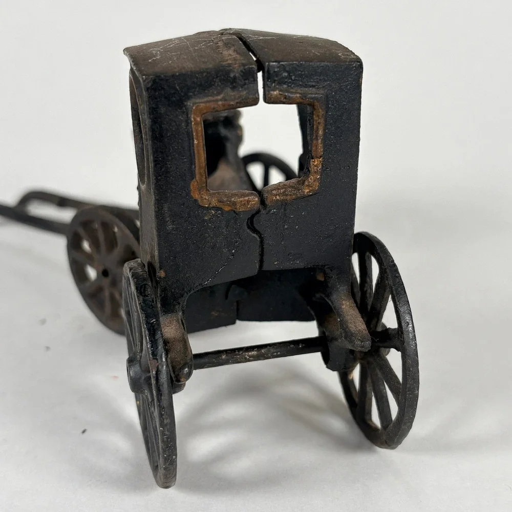 Vintage Cast Iron Horse Drawn Carriage Cab Toy Reproduction 3pc Set